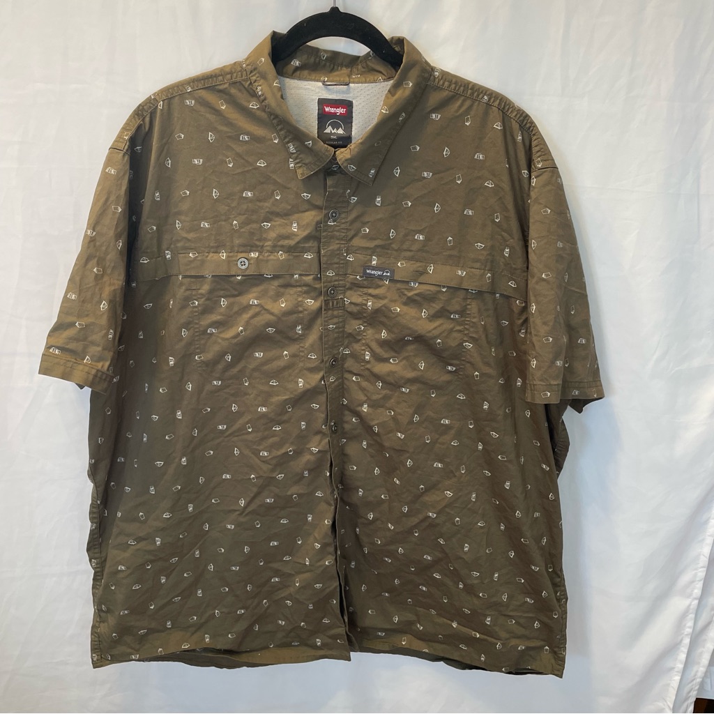 Wrangler Short Sleeve Button Front Camp Tent Outdoor Shirt 3xl Hiking Dad Camp